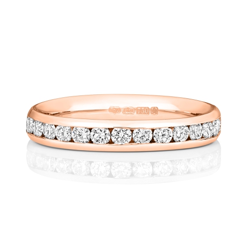 Channel Setting Round Rose Gold Glistening Eternity Diamond Rings