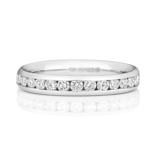Channel Setting Round Glistening Moissanite Eternity Diamond Rings