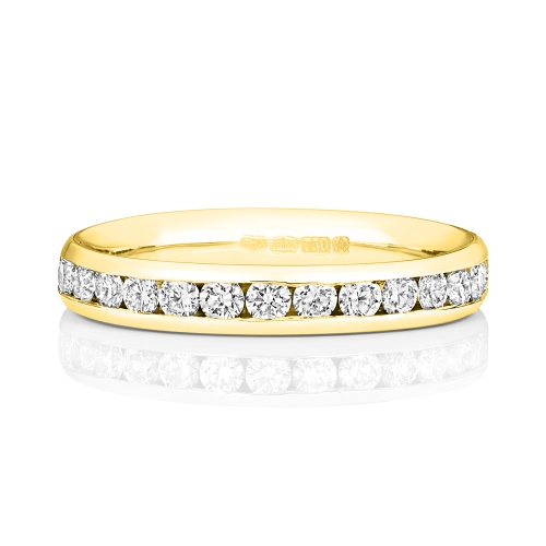 Channel Setting Round Yellow Gold Glistening Eternity Diamond Rings