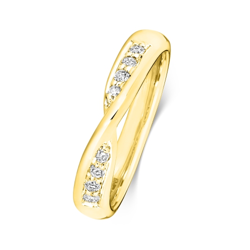 4 Prong Round Yellow Gold Crossover Eternity Engagement Rings