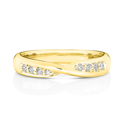 4 Prong Round Yellow Gold Crossover Eternity Engagement Rings