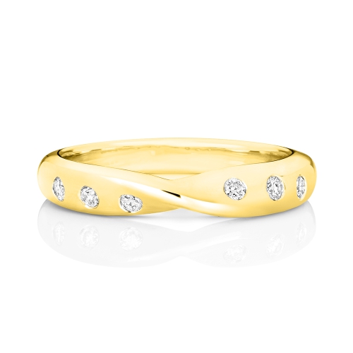 Bezel Setting Round Yellow Gold Crossover Eternity Engagement Rings