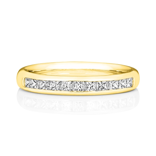 Channel Setting Princess Yellow Gold Vibrant Eternity Diamond Rings