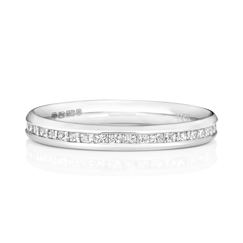 Channel Setting Princess Platinum Casual Eternity Engagement Rings