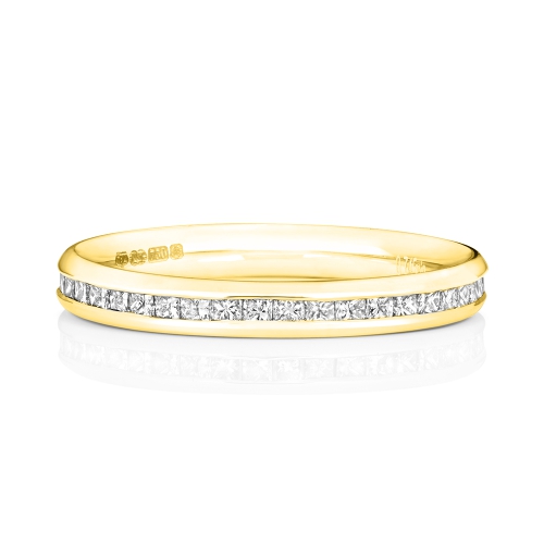 Channel Setting Princess Yellow Gold Casual Eternity Engagement Rings