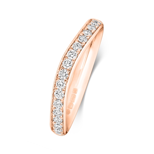 Pave Setting Round Rose Gold Wave Eternity Diamond Rings
