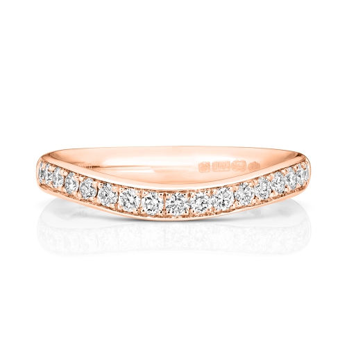 Pave Setting Round Rose Gold Wave Eternity Diamond Rings