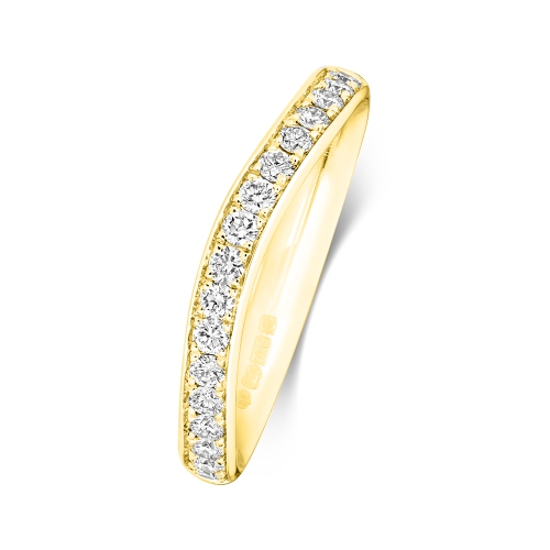 Pave Setting Round Yellow Gold Wave Eternity Diamond Rings