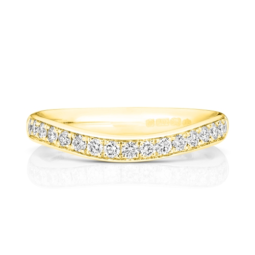 Pave Setting Round Yellow Gold Wave Eternity Diamond Rings