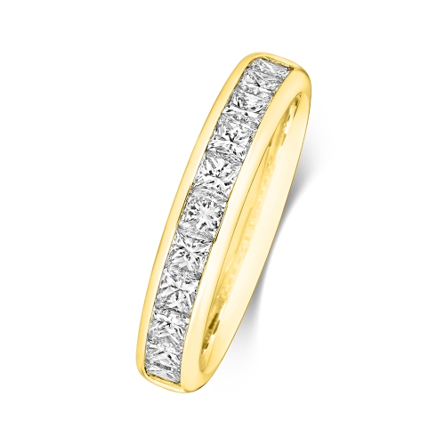 Channel Setting Princess Yellow Gold Half Eternity Diamond Rings