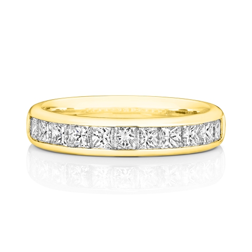 Channel Setting Princess Yellow Gold Half Eternity Diamond Rings