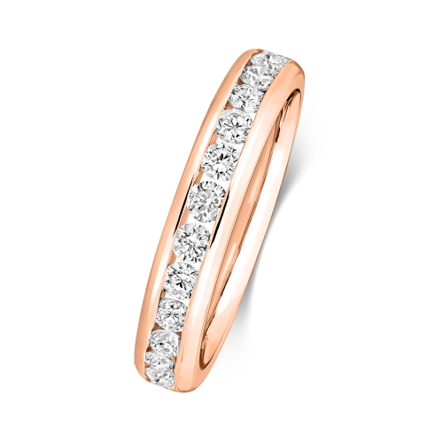 Channel Setting Round Rose Gold Opalescence Eternity Diamond Rings