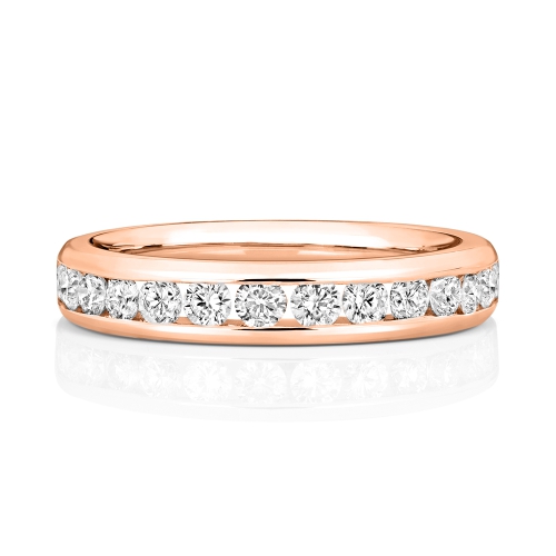 Channel Setting Round Rose Gold Opalescence Eternity Diamond Rings