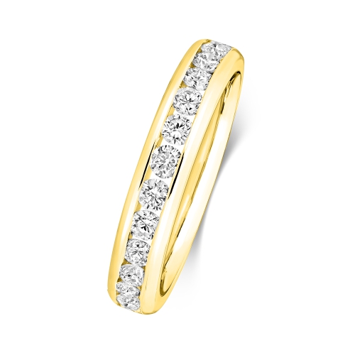 Channel Setting Round Yellow Gold Opalescence Eternity Diamond Rings