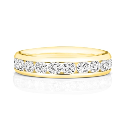 Channel Setting Round Yellow Gold Faceted Eternity Engagement Rings