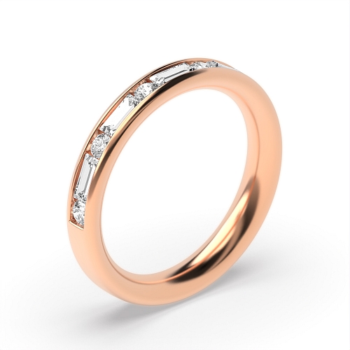 Channel Setting Round/Baguette Rose Gold Gleamwhisper Eternity Diamond Rings