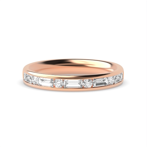 Channel Setting Round/Baguette Rose Gold Gleamwhisper Eternity Diamond Rings