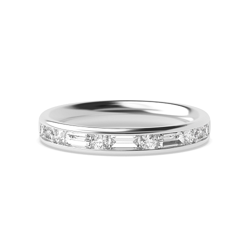 Channel Setting Round/Baguette Gleamwhisper Moissanite Eternity Diamond Rings