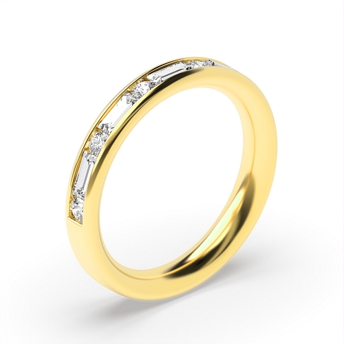 Channel Setting Round/Baguette Yellow Gold Gleamwhisper Eternity Diamond Rings