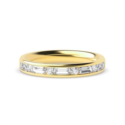 Channel Setting Round/Baguette Yellow Gold Gleamwhisper Eternity Diamond Rings