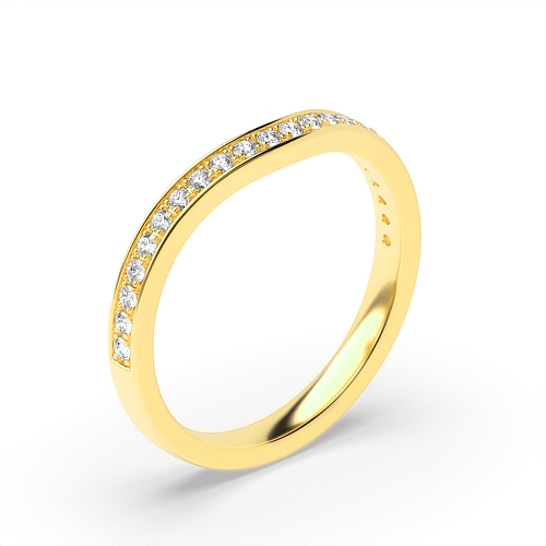 Pave Setting Round Yellow Gold Wave wedding Eternity Engagement Rings