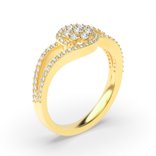 4 Prong Round Yellow Gold Vortex Cluster Engagement Rings