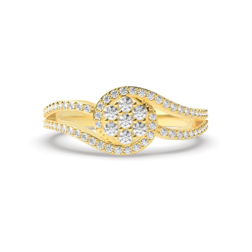 4 Prong Round Yellow Gold Vortex Cluster Engagement Rings