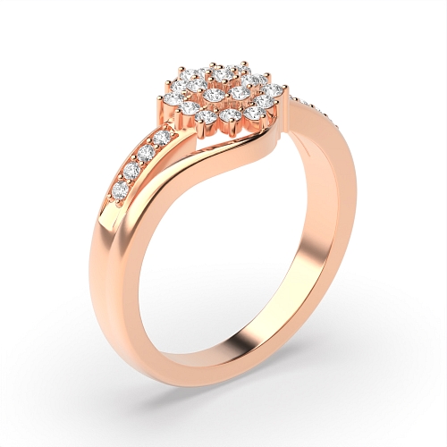 4 Prong Round Rose Gold Clustered spilt shoulder Unusual Engagement Rings