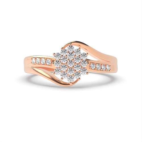 4 Prong Round Rose Gold Clustered spilt shoulder Unusual Engagement Rings