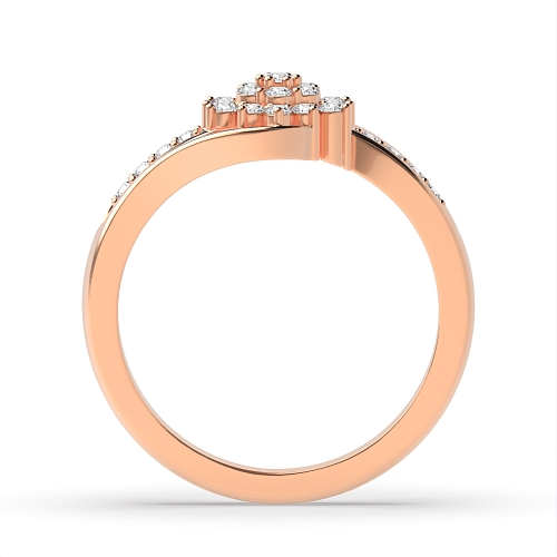 4 Prong Round Rose Gold Clustered spilt shoulder Unusual Engagement Rings