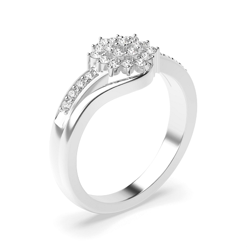 4 Prong Round Clustered spilt shoulder Naturally Mined Diamond Engagement Rings