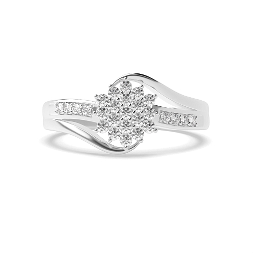 4 Prong Round Clustered spilt shoulder Naturally Mined Diamond Engagement Rings