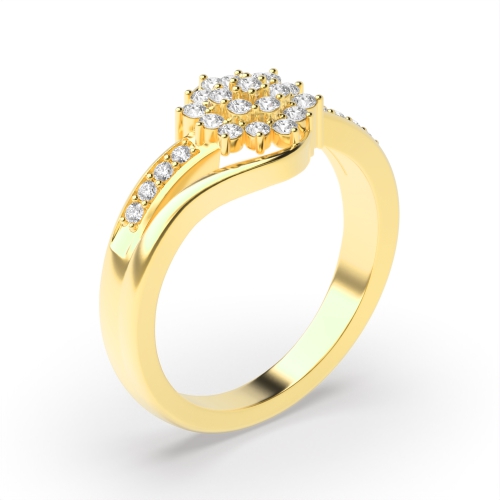 4 Prong Round Yellow Gold Cluster Diamond Ring