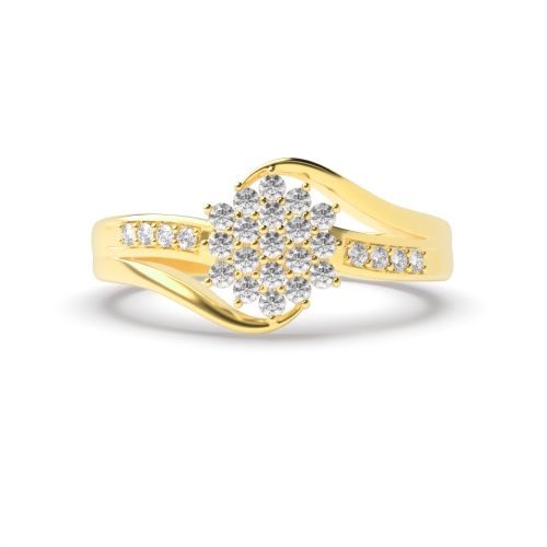 4 Prong Round Yellow Gold Cluster Diamond Ring