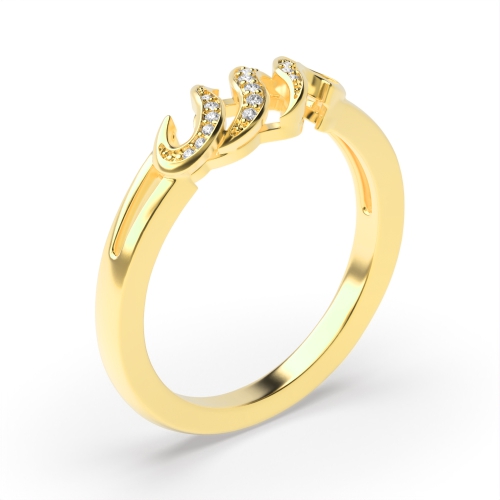 Pave Setting Round Yellow Gold Wave Diamond Band Engagement Rings