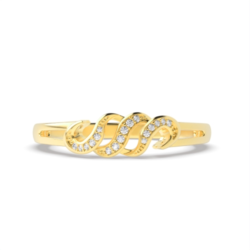Pave Setting Round Yellow Gold Wave Diamond Band Engagement Rings