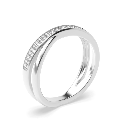 pave setting round shape diamond crossover style half eternity ring