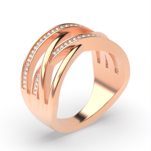 Pave Setting Round Rose Gold Twisted Diamond Band Engagement Rings