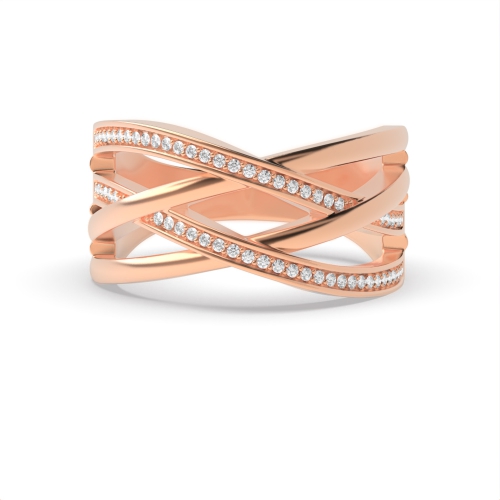 Pave Setting Round Rose Gold Twisted Diamond Band Engagement Rings