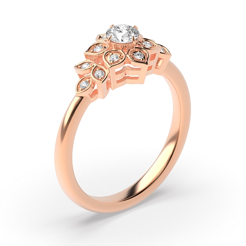 4 Prong Round Rose Gold Flower Unusual Engagement Rings