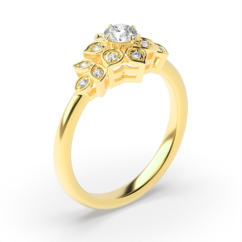 4 Prong Round Yellow Gold Flower Unusual Engagement Rings