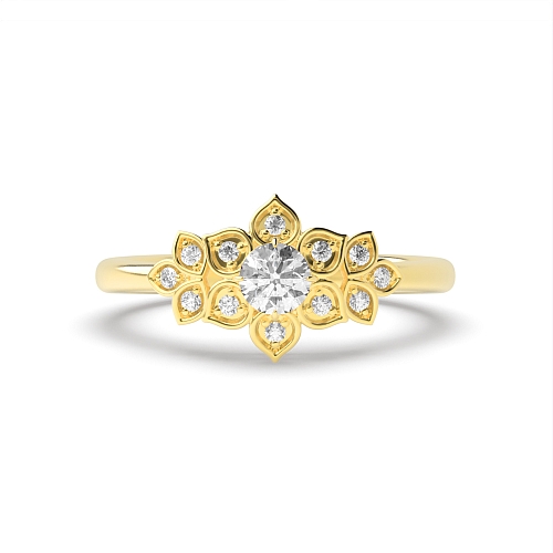 4 Prong Round Yellow Gold Flower Unusual Engagement Rings