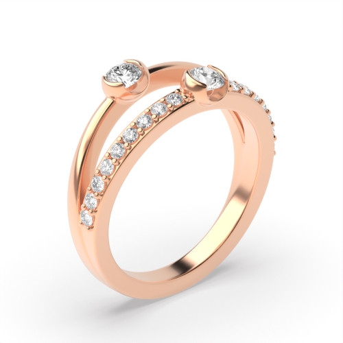Bezel Setting Round Rose Gold Double band Engagement Rings