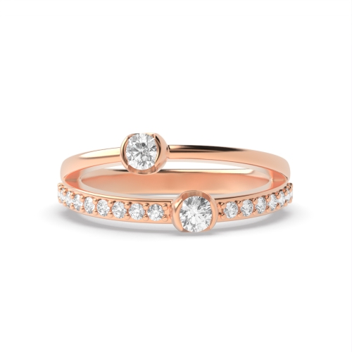 Bezel Setting Round Rose Gold Double band Engagement Rings