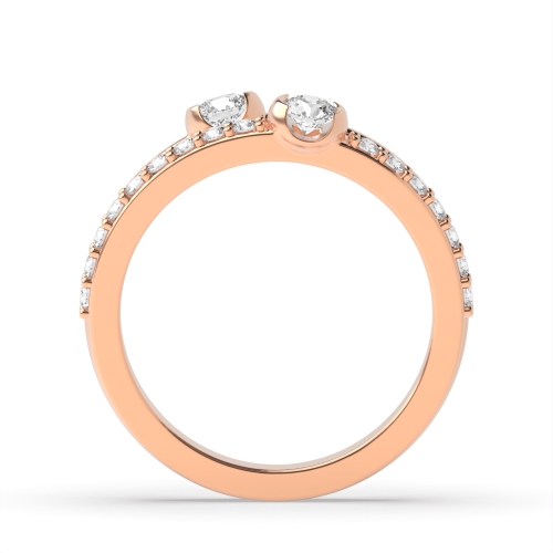 Bezel Setting Round Rose Gold Double band Engagement Rings