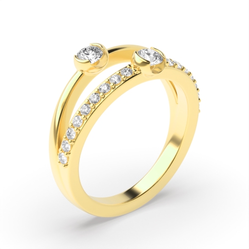 Bezel Setting Round Yellow Gold Double band Unique Engagement Rings