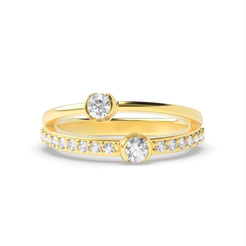 Bezel Setting Round Yellow Gold Double band Unique Engagement Rings