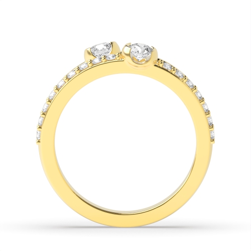 Bezel Setting Round Yellow Gold Double band Unique Engagement Rings