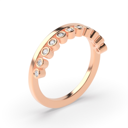 Bezel Setting Round Rose Gold Crown Diamond Band Engagement Rings