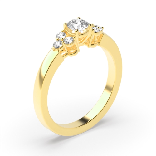 4 Prong Round Yellow Gold Cluster Diamond Ring